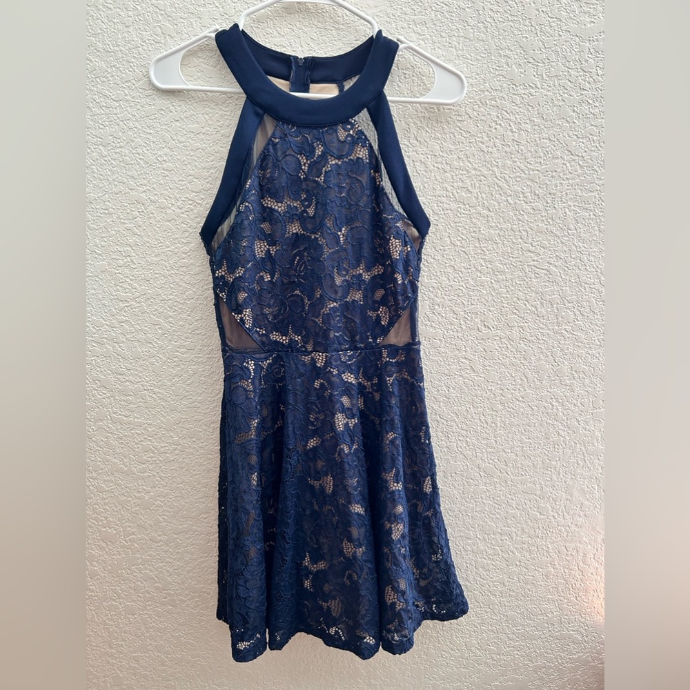 Navy blue lace homecoming dress